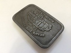 Vintage Belt Buckle Beans Pipe Testing Gas Oil Advertising Russell Kansas USA