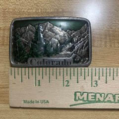 Vtg Colorado Belt Buckle Indiana Metal Craft Enameled Mountains Trees 1978 W96