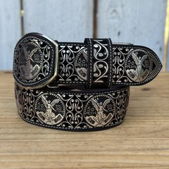Genuine Laser Cut Leather Centenario Western Belt with Removable Buckle – Silver