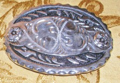 Vintage Belt Buckle Made in USA Black & Silver Western Style 3- 1/2&Prime; X 2- 3/4&Prime;