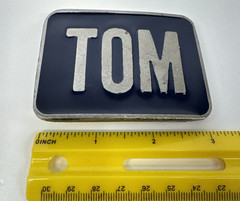 Vintage Metal Belt Buckle Blue Name Tom