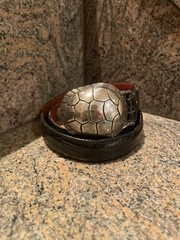 RARE!! Kieselstein Cord Silver Turtle Buckle With Black Lizard Belt Size 2