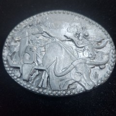 Cowboy Longhorn Cattle Pewter Belt Buckle Vintage Zee Series Award Design Medal