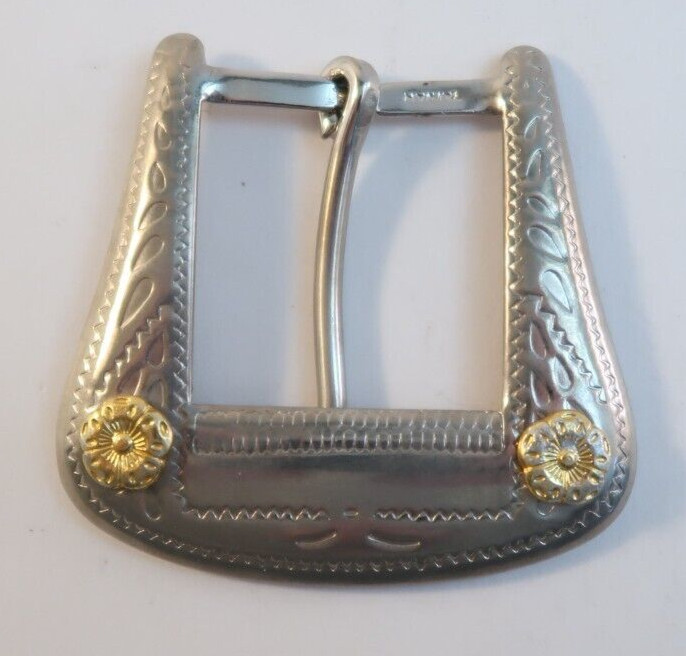 Vintage Silver and Gold Belt Buckle Made in Taiwan 2.5&Prime; Tall