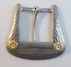 Vintage Silver and Gold Belt Buckle Made in Taiwan 2.5&Prime; Tall