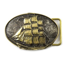 Brass belt buckle Frigate, Sailship buckle, Brigantine, Barque, Warship buckle