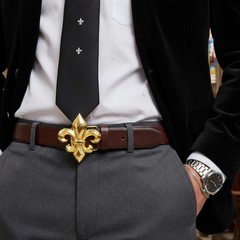 New Men Women Gold Metal Belt Buckle French Symbol Big Fleur De Lis Lily Flower