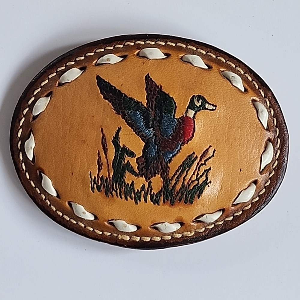 Vtg. Leather Belt Buckle with Mallard Duck [39]