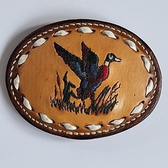 Vtg. Leather Belt Buckle with Mallard Duck [39]