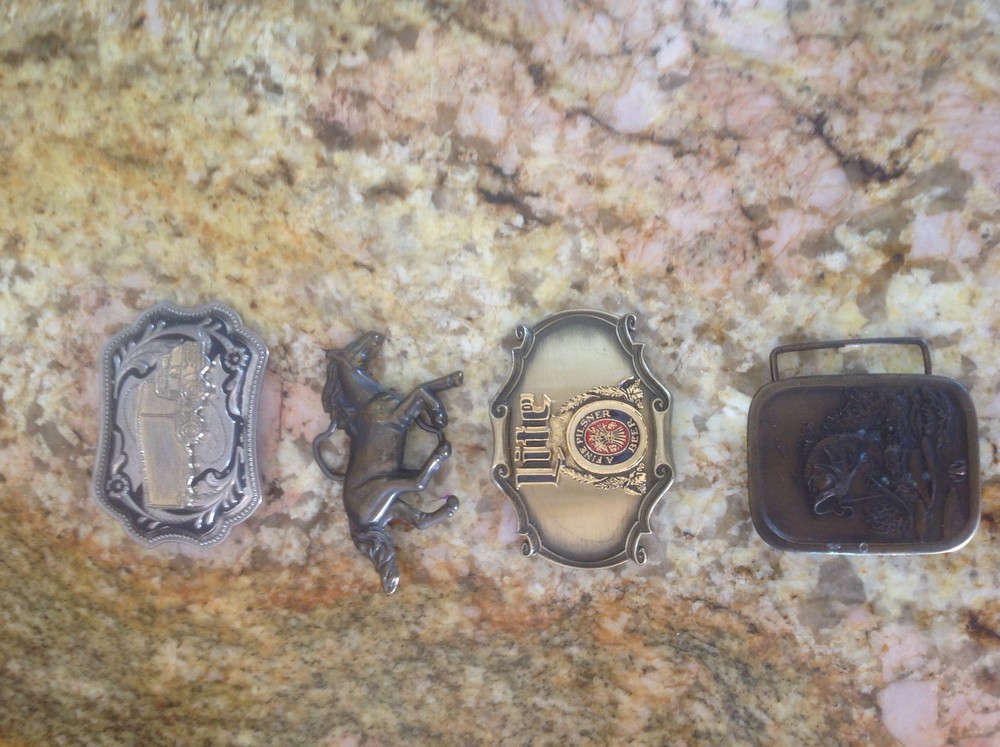 LOT 4 VINTAGE ESTATE METAL BELT BUCKLE S TRUCK BEER HORSE FISHING