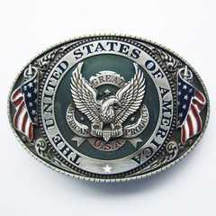 Vintage Style Enamel US Flag Ealge Oval belt buckle also Stock in US