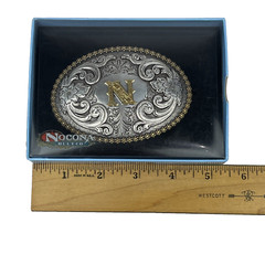 NOCONA Belt Co. OVAL INITIAL BUCKLE – N – 2 Tone Floral New In Box Unisex