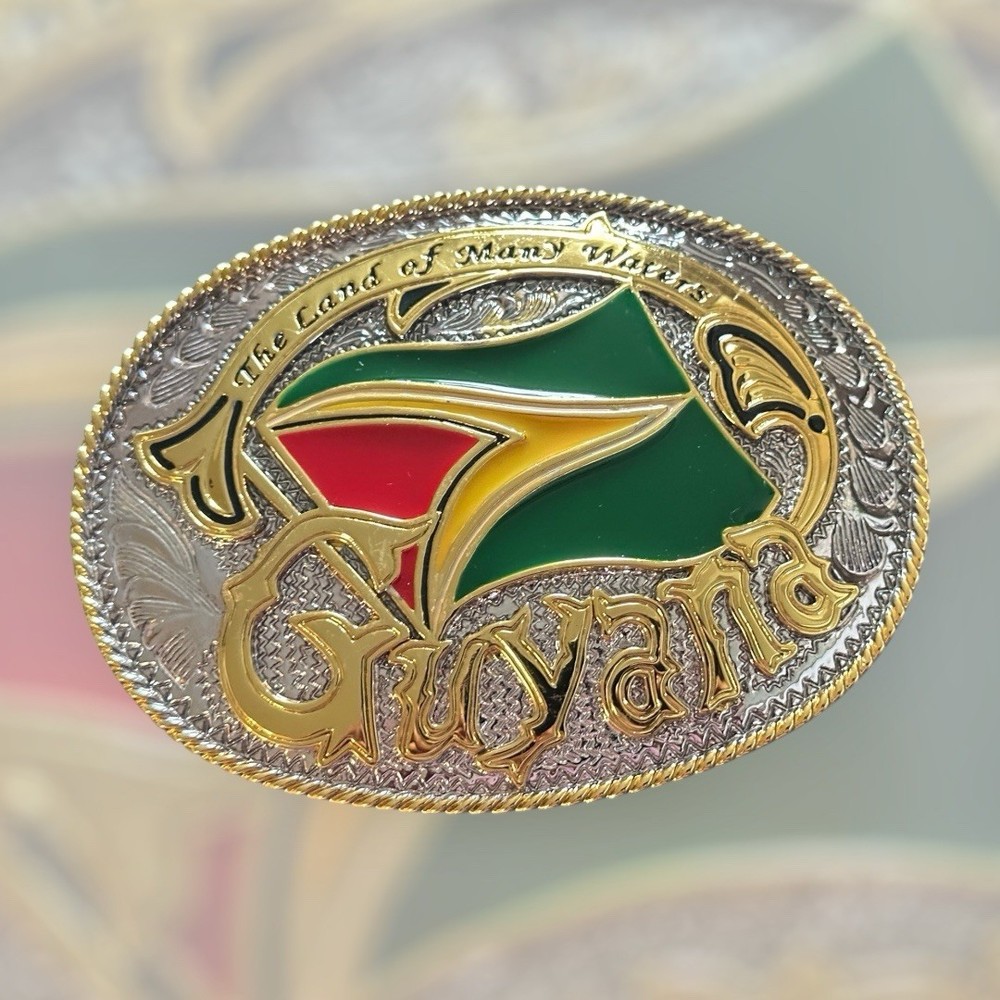 Guyana Belt Buckle Head, National Flag of Guyana “ The Land Of Many Waters”