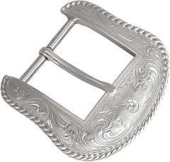 Western Belt Buckle for Men & Women – Silver Cowboy Buckle, Engraved Floral Desi