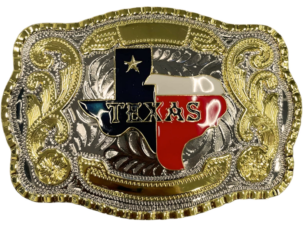 Texas State Map Flag Large Huge Rodeo Western Gold Tone Buckle Hebillas Vaqueras