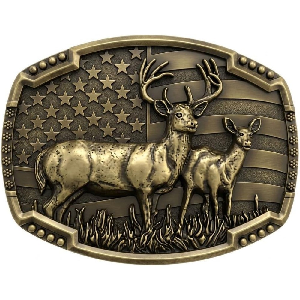 Western Belt Buckles for Men Cowboy Belt Buckle American Patriotic Belt, Deer