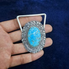 Natural Turquoise Silver Plated Belt Buckle Handmade Blue Gemstone Western Boho