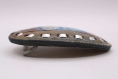 Western Tooled Leather Belt Buckle Brown Blue Ombre Floral Silver Ribbon Vintage