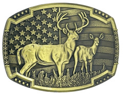 Deer USA American Flag Animal Hunter Enameled Belt Buckle New