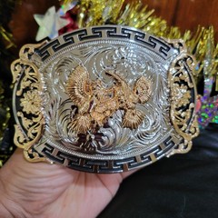 Fighting Roosters Belt Buckle Western Rodeo Silver Rosetone Oval Cowboy Fashi