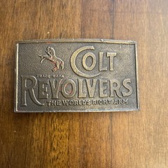 VINTAGE COLT REVOLVERS BRASS BELT BUCKLE ~ ANTIQUE FINISH