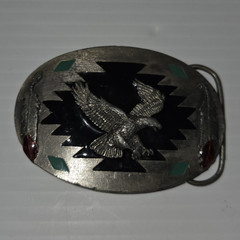 Men&rsquo;s Oval Eagle Western Belt Buckle Silver Black Green Red