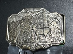 Vintage 1974 Belt Buckle Wyoming Studio Art Works DEER Brass T-2104