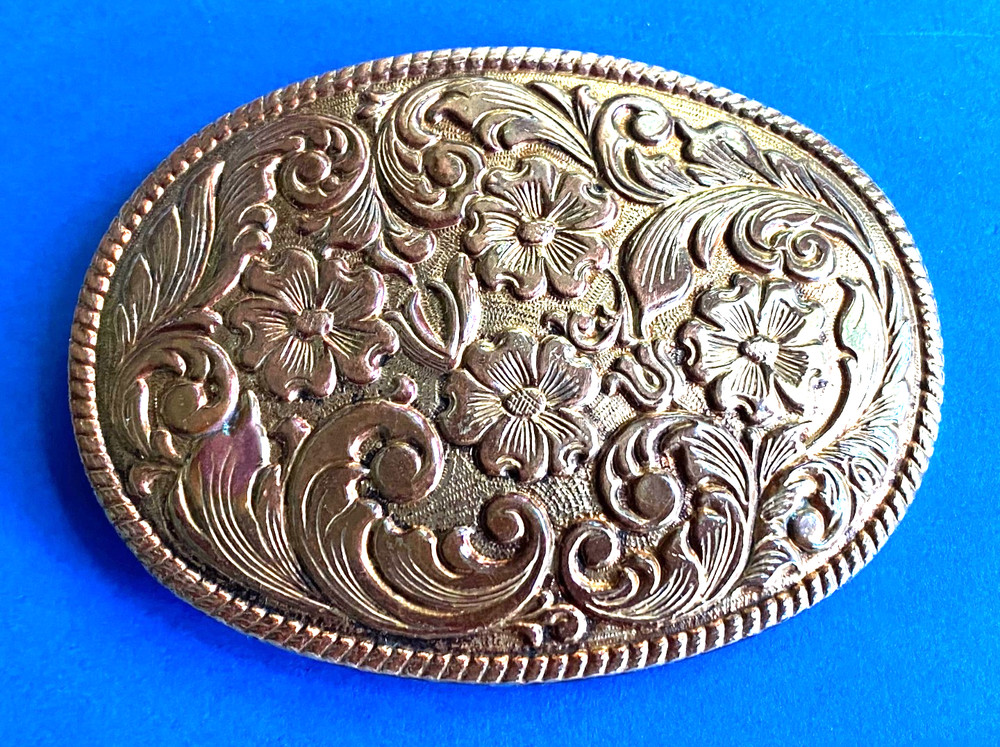 Vintage Chambers Phoenix Silverplated Floral Western Belt Buckle