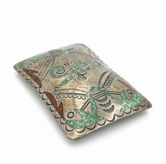 Vintage Signed DJN Delvin Nelson Navajo Turquoise & Coral Inlay Belt Buckle
