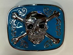 Jolly Roger Pirate Skull Head & Crossbones Blue Enamel Colored New Belt Buckle