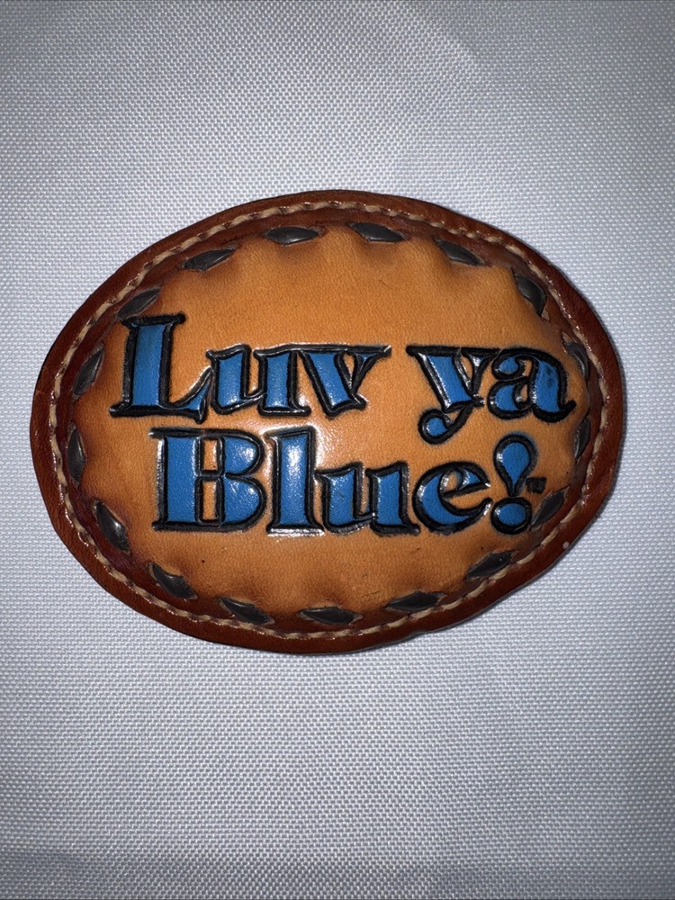 Vintage « Luv Ya Blue!  » OILERS Belt Buckle Leather Top Grain Cowhide 8909 🔥🔥