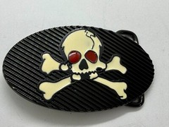 Creepy Red Eyes Skull Crossbones Halloween Gothic Punk Vibe Enameled Belt Buckle