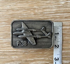 P-38 WWII Fighter Plane Vintage 80s Belt Buckle Military Air Force USA Western