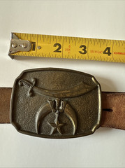 Vintage Masonic Shriner Belt & Buckle – Sword & Crescent Design – Leather Belt