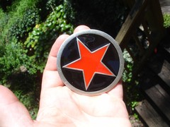 BIG RED Texas Lone STAR pewter BELT BUCKLE law enforcement badge sheriff emblem