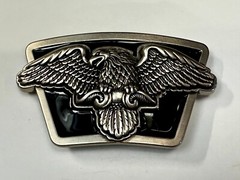 American Flying Bald Eagle Spreading Wings Silver Tone Black Enamel Belt Buckle
