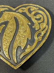 1998 Crumrine Buckle Silver Electroplate On Brass Horse head Heart Shape