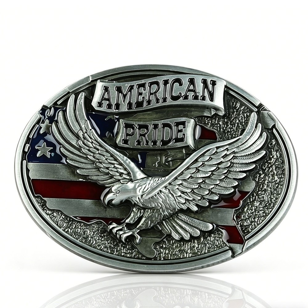 Vintage Western Cowboy Belt Buckle American Flag Eagle Patriotic Mens Gift