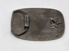 vintage ENAMELED BRASS BELT BUCKLE • COVERED WAGON w/ HORSES • #567