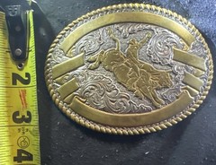 Crumrine Vtg Bull Rider Belt Buckle Big Silver Plated Heavy Over Jewelers Bronze