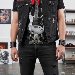 Men Western Belt Buckle Silver Metal Bling Skeleton Skull Big UFO Goth Emo