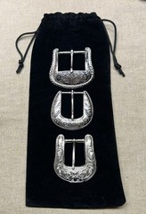 Lot 3 Western Vintage Style Engraved Belt Buckles Silver Tone Floral Scroll