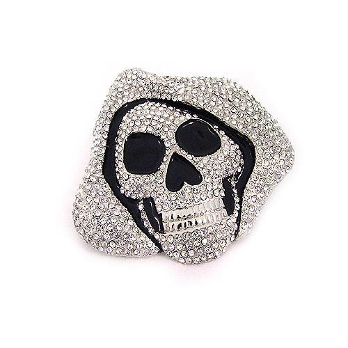Hip Hop Skull Skeleton Clear Hoodie Rhinestones Silver Chrome Men Belt Buckle