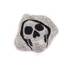 Hip Hop Skull Skeleton Clear Hoodie Rhinestones Silver Chrome Men Belt Buckle