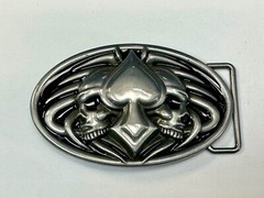 Skulls With Poker Cards Spade Bikers Metal Raised 3D Belt Buckle