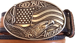 TONY LAMA LEATHER BELT NOCONA ‘GOD BLESS AMERICA’ DETACHABLE SILVER BUCKLE Sz 38