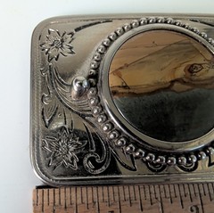 Vintage Landscape Jasper Stone Western Silver Tone Belt Buckle
