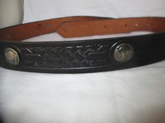 Flying Eagle Buckle Brass Tone & Black & Buffalo Nickel Accented Belt Size 38
