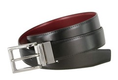 Men&rsquo;s Belt Genuine Leather Reversible Rotated 34, Silver Buckle-burg/Blk
