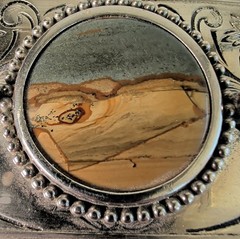 Vintage Landscape Jasper Stone Western Silver Tone Belt Buckle